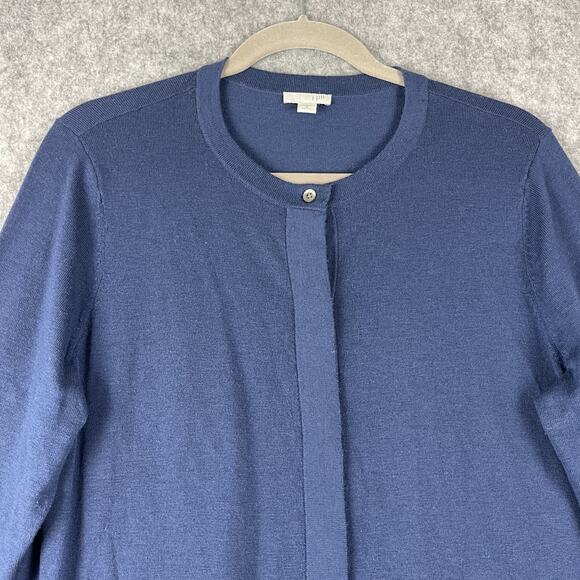 J Jill Wool Blend Longline Cardigan Sweater Womens PM Blue Curved Hem Pocket - Picture 2 of 13